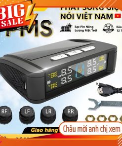 Soarfly Cảm Biến Áp Suất Lốp ô tô TPMS không dây dùng tấm pin mặt trời màn hình LCD có USB và 4 cảm biến